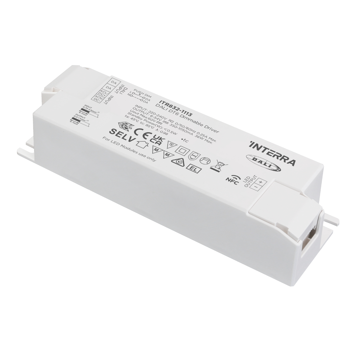 Interra 36W NFC Programlanabilir DALI-2 DT6 Constant Current LED Sürücü (350 – 1050 mA)