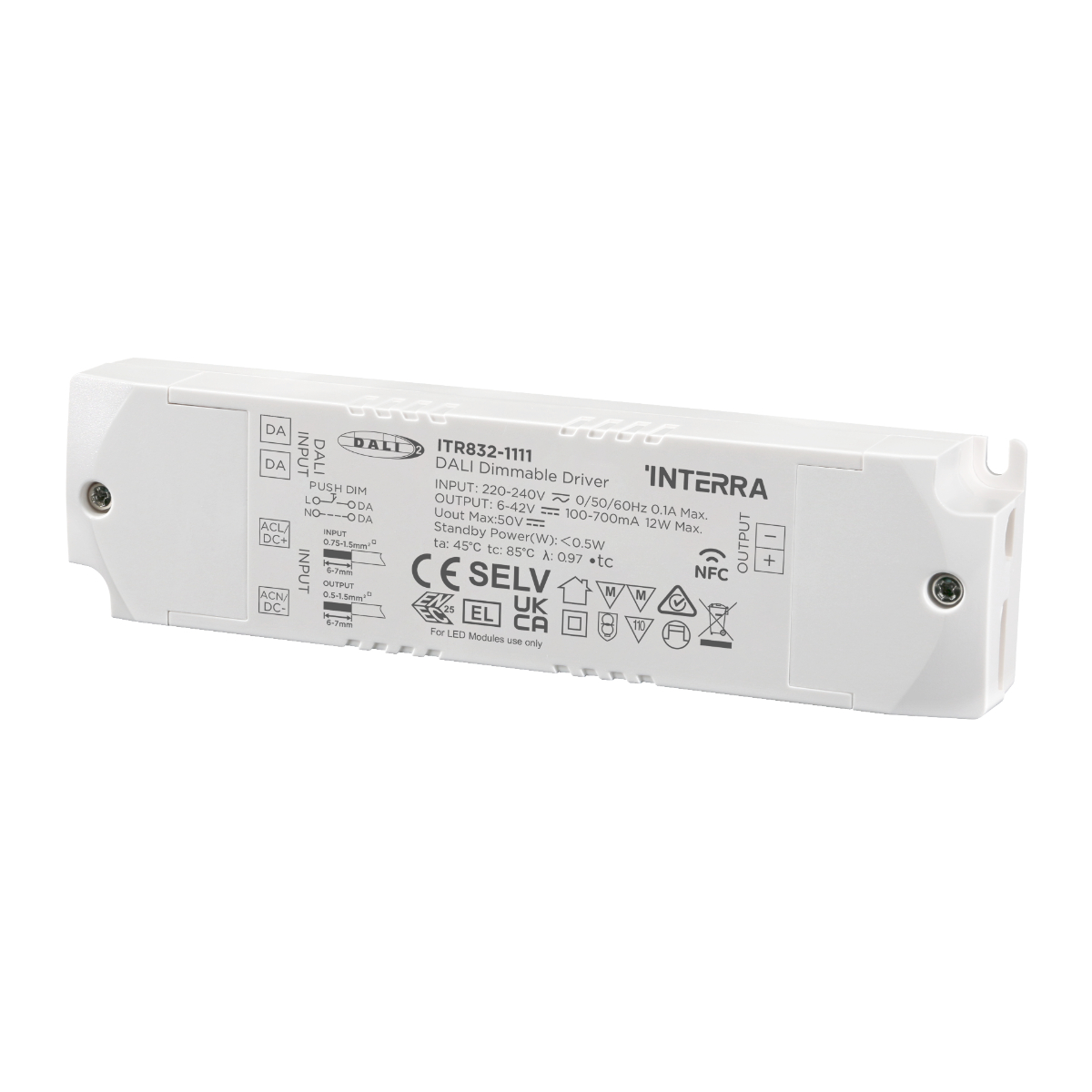 Interra 12W NFC Programlanabilir DALI-2 DT6 Constant Current LED Sürücü (100 – 700 mA)